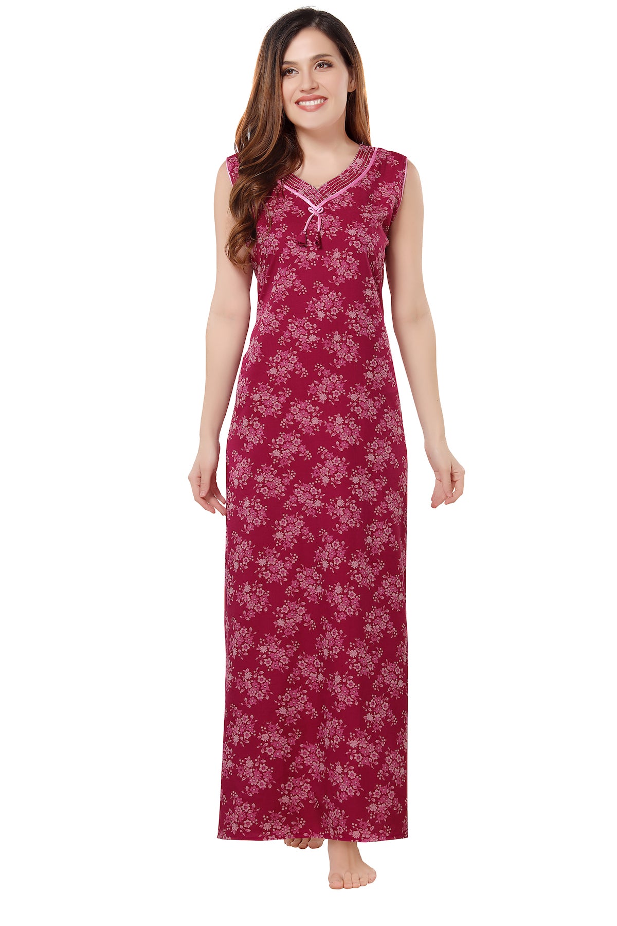 Floral Sleeveless Summer Night Gown - Pink