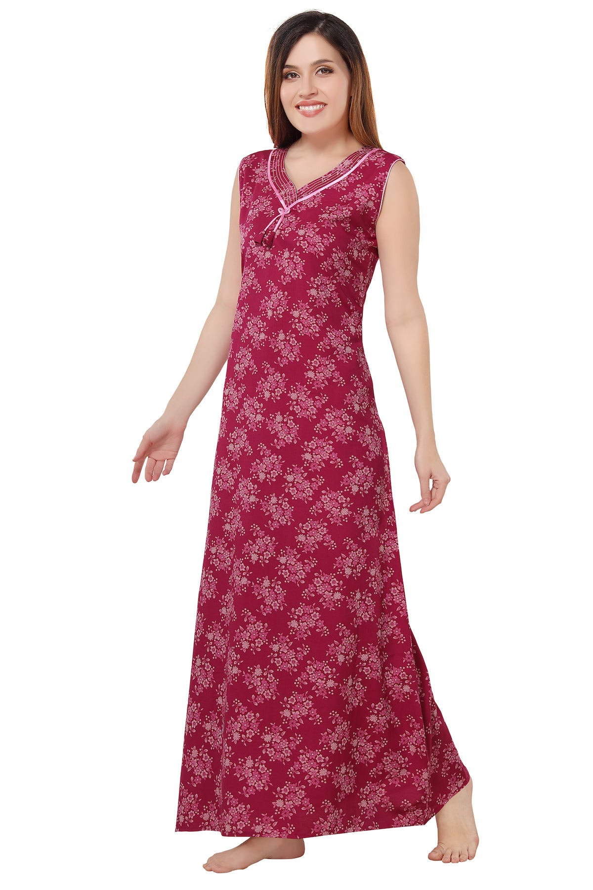 Floral Sleeveless Summer Night Gown - Pink