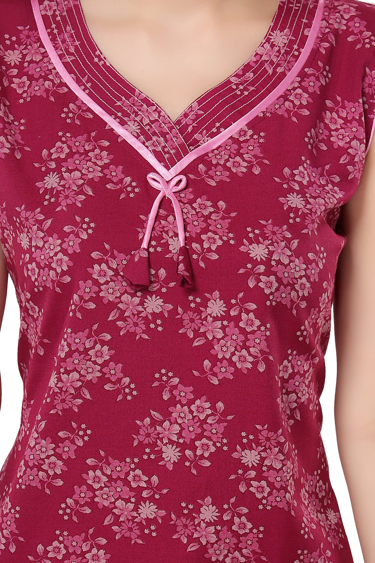 Floral Sleeveless Summer Night Gown - Pink