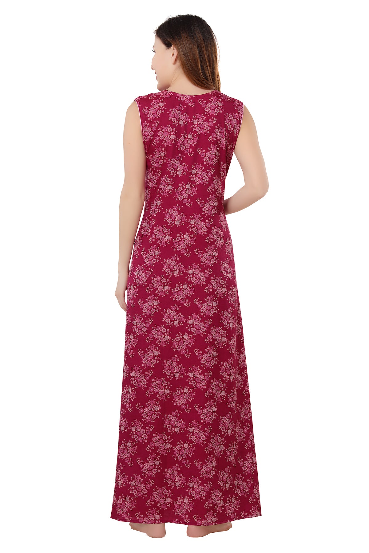 Floral Sleeveless Summer Night Gown - Pink