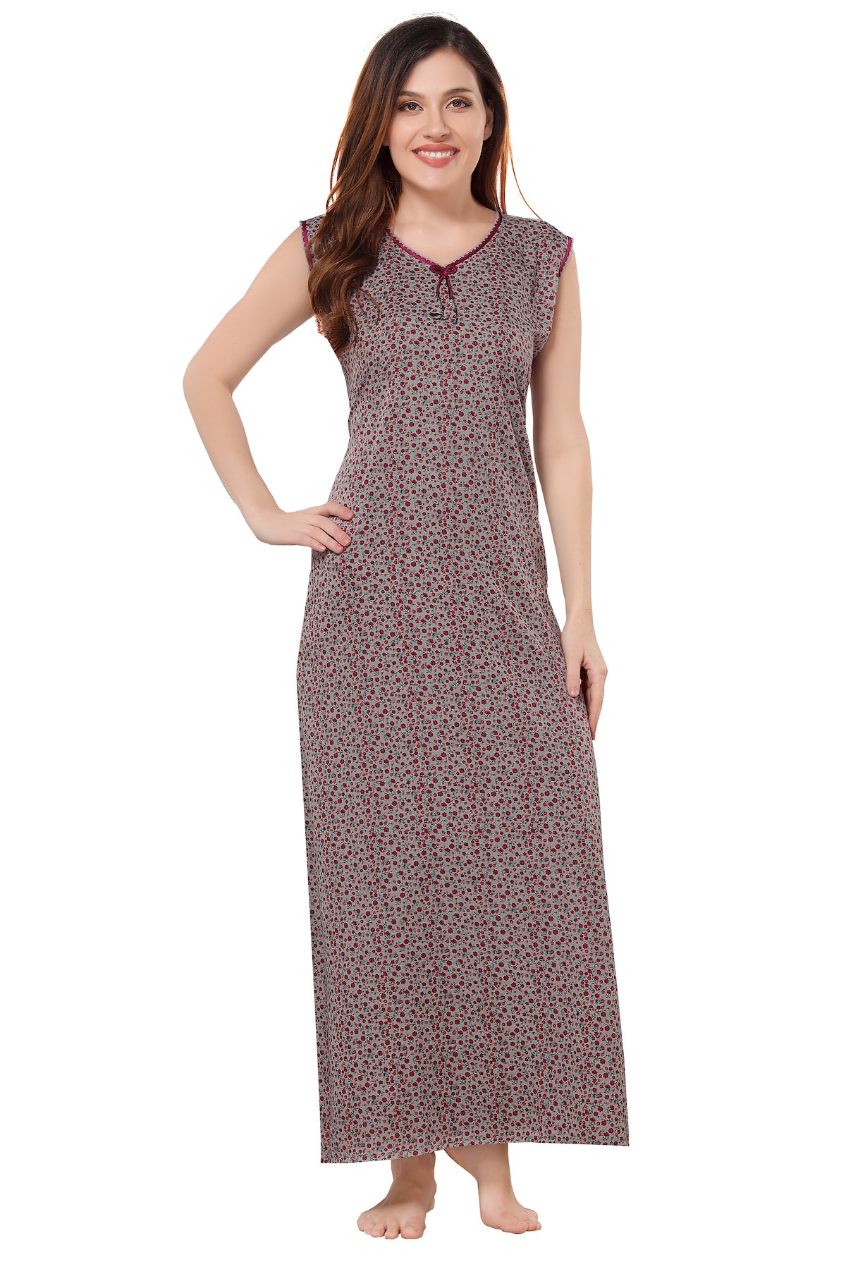 Floral Sleeveless Summer Night Gown - Pink