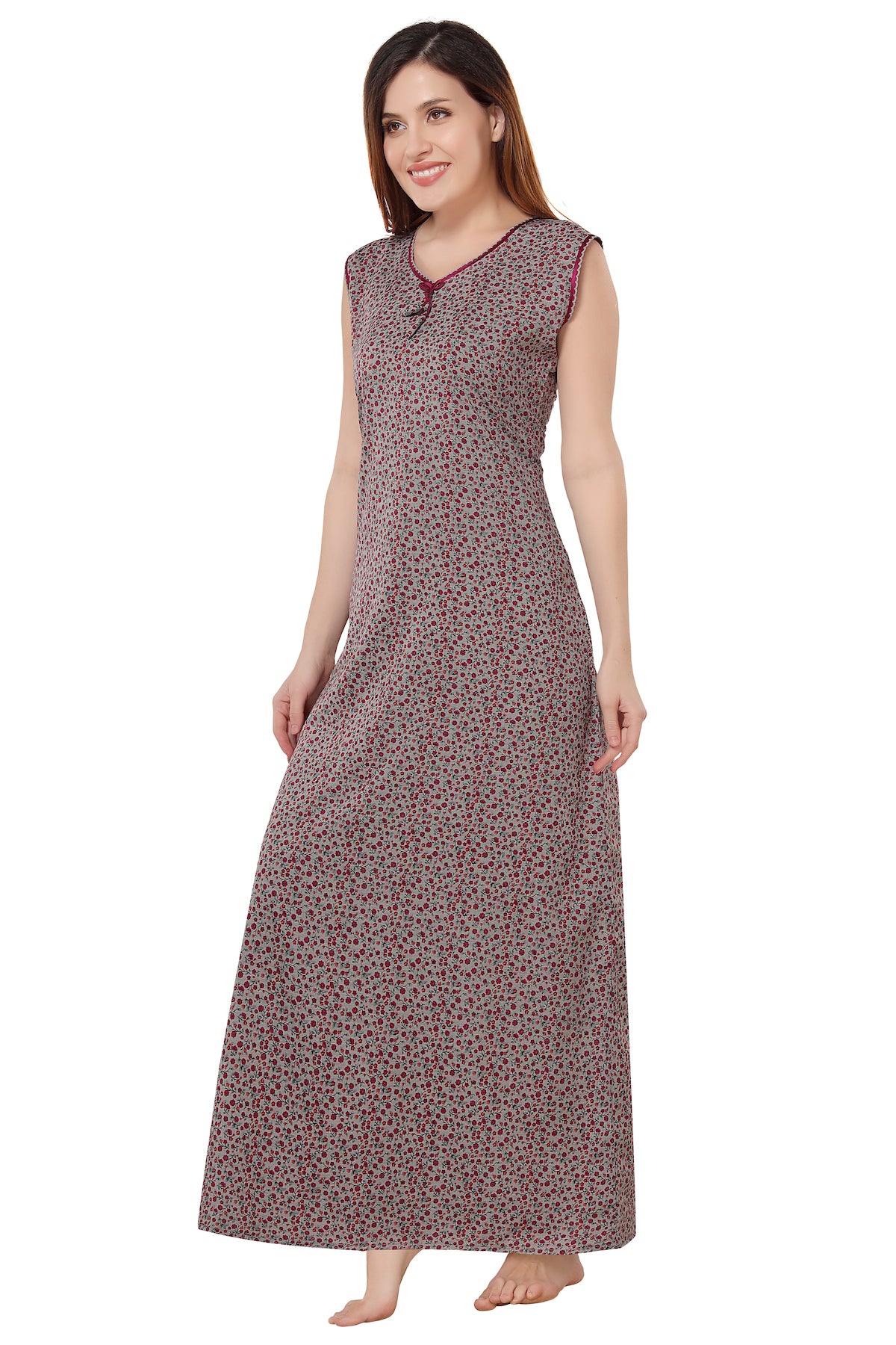 Floral Sleeveless Summer Night Gown - Pink