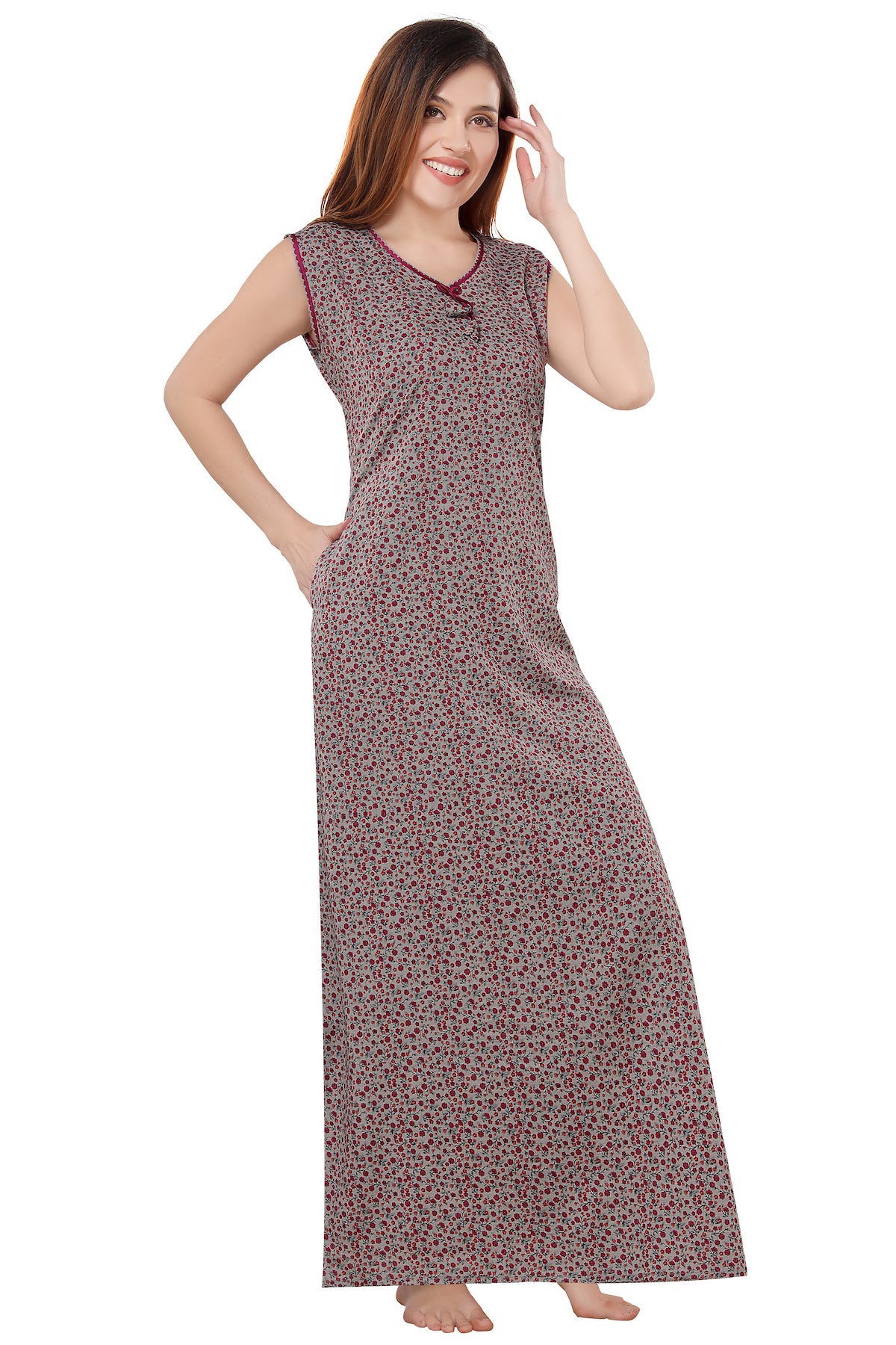 Floral Sleeveless Summer Night Gown - Pink