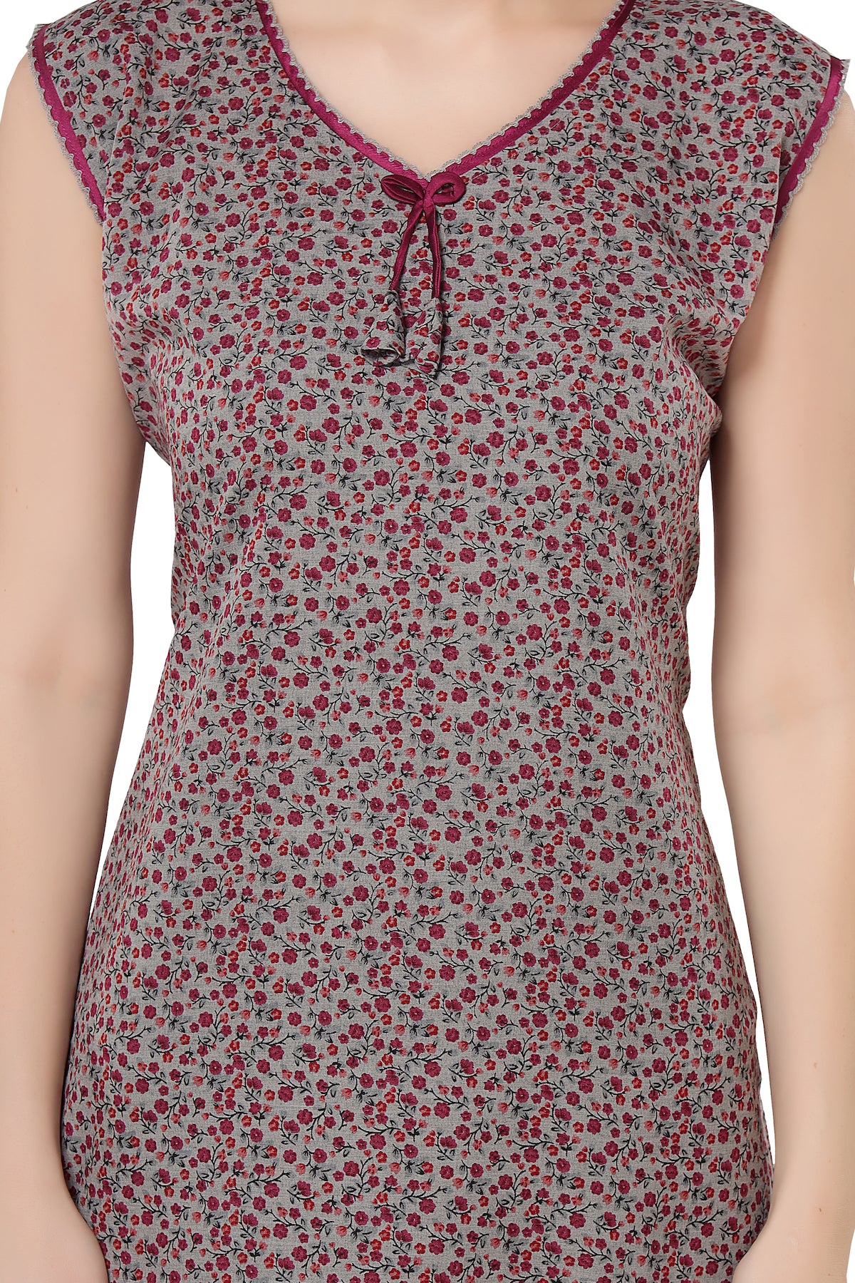 Floral Sleeveless Summer Night Gown - Pink