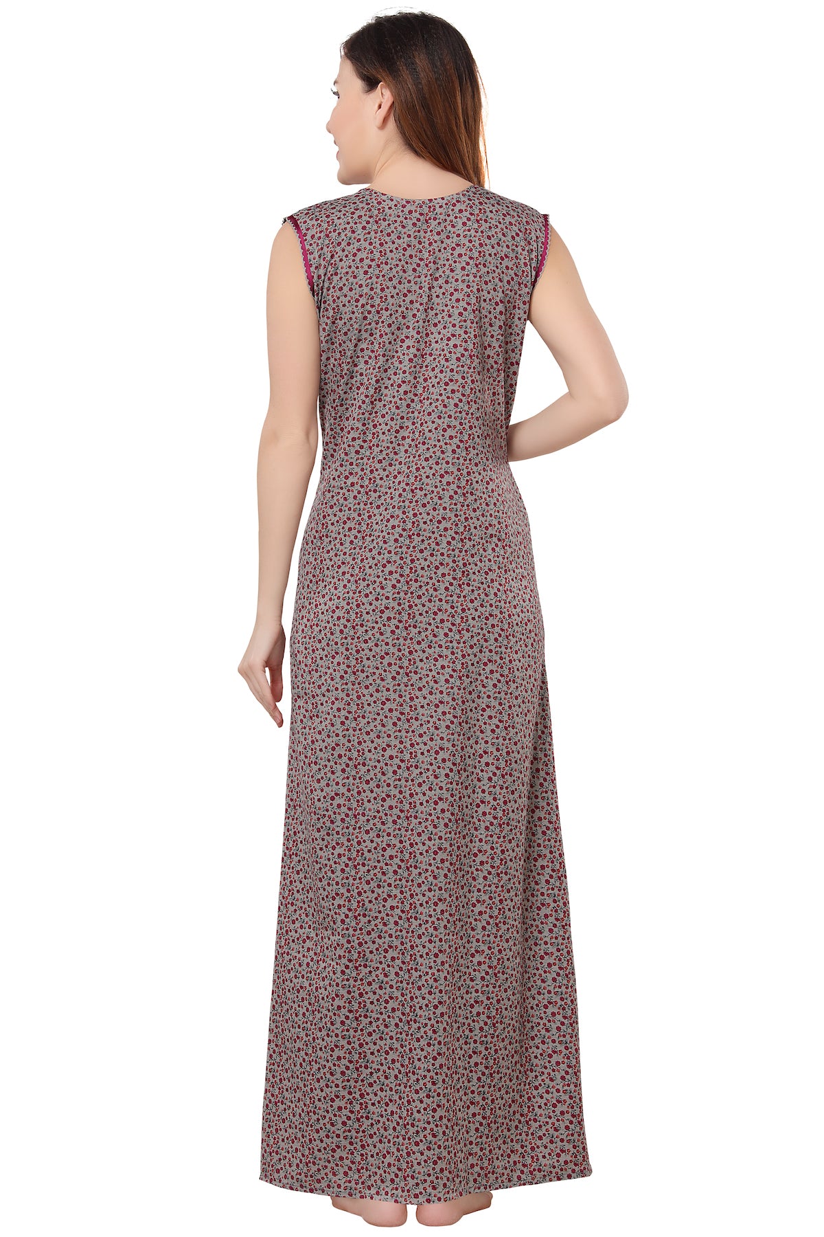 Floral Sleeveless Summer Night Gown - Pink