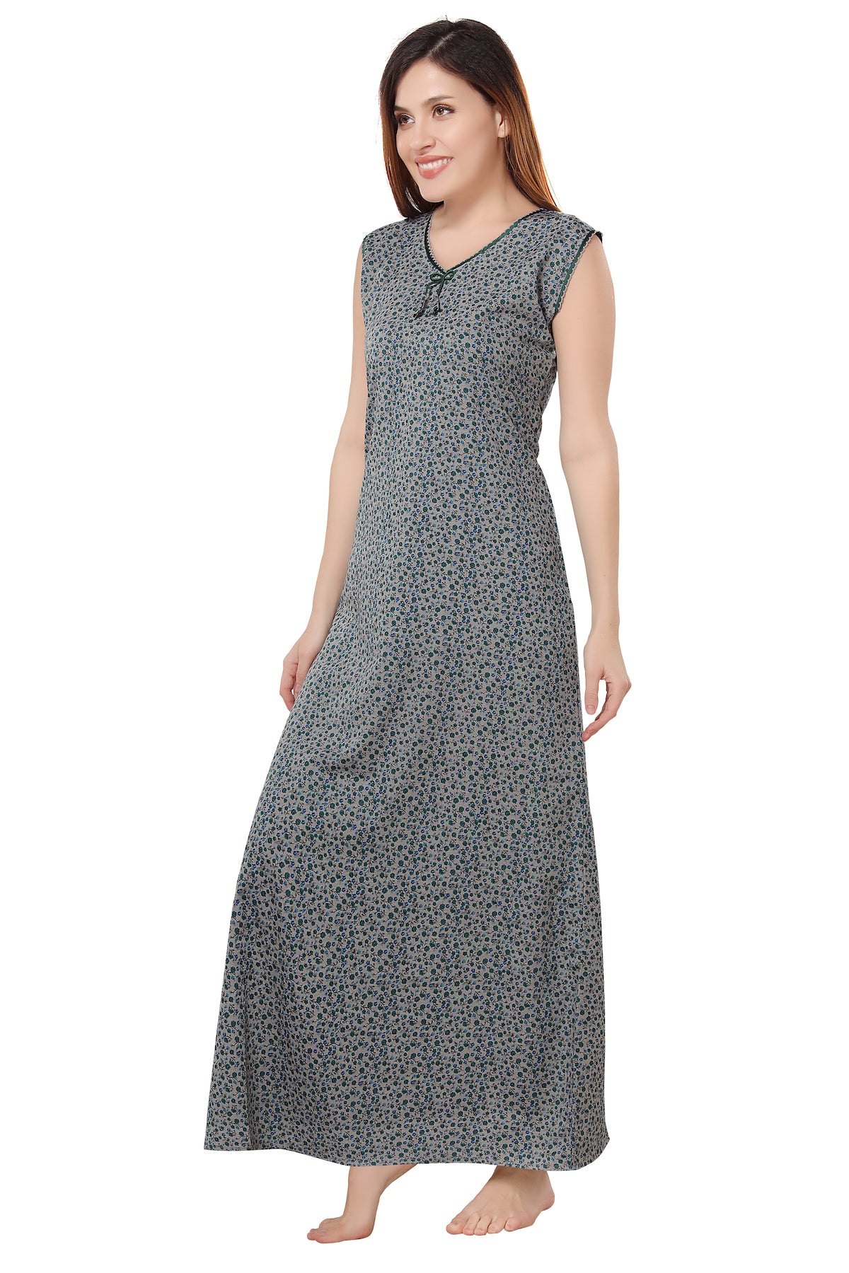 Floral Sleeveless Summer Night Gown - Green