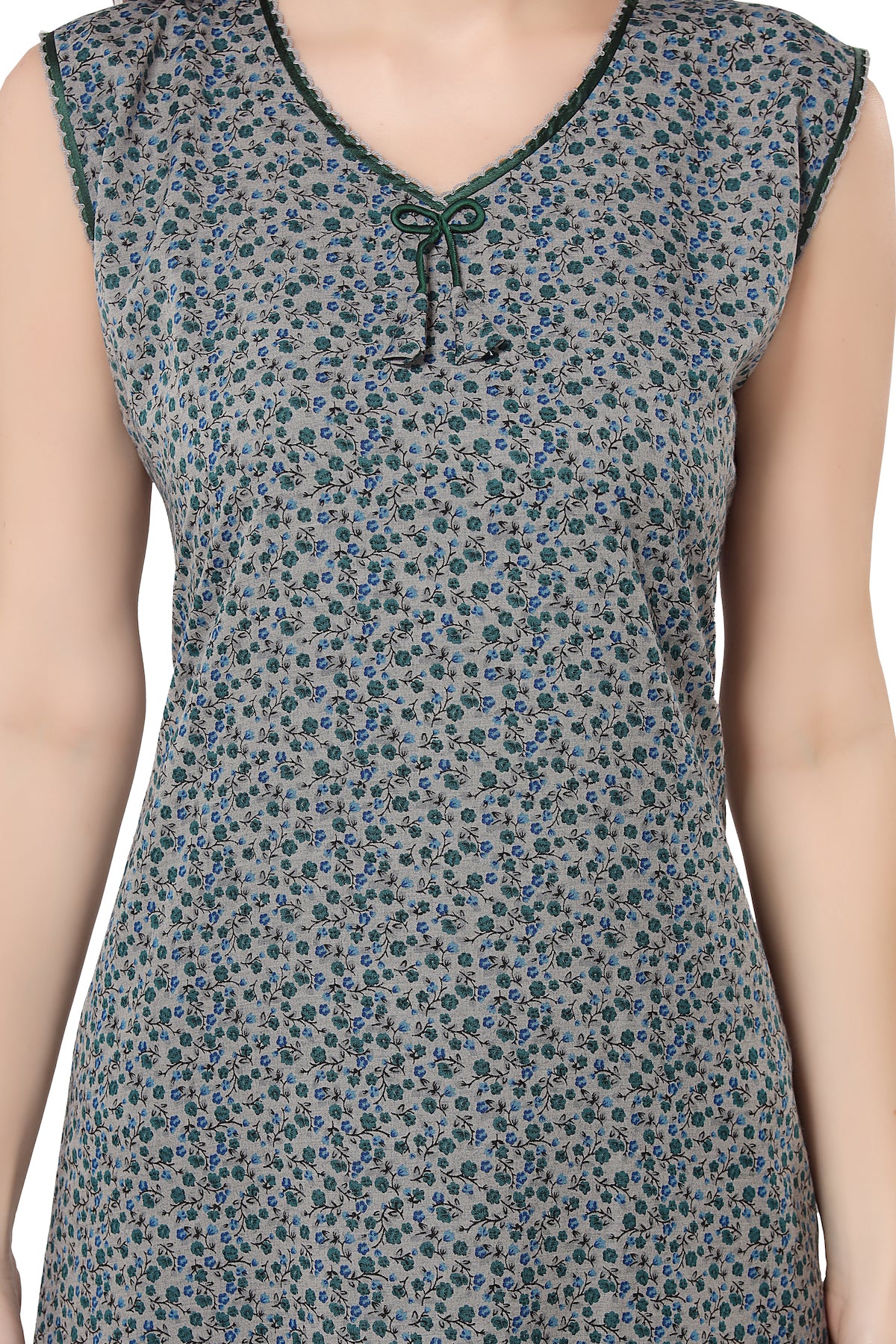 Floral Sleeveless Summer Night Gown - Green