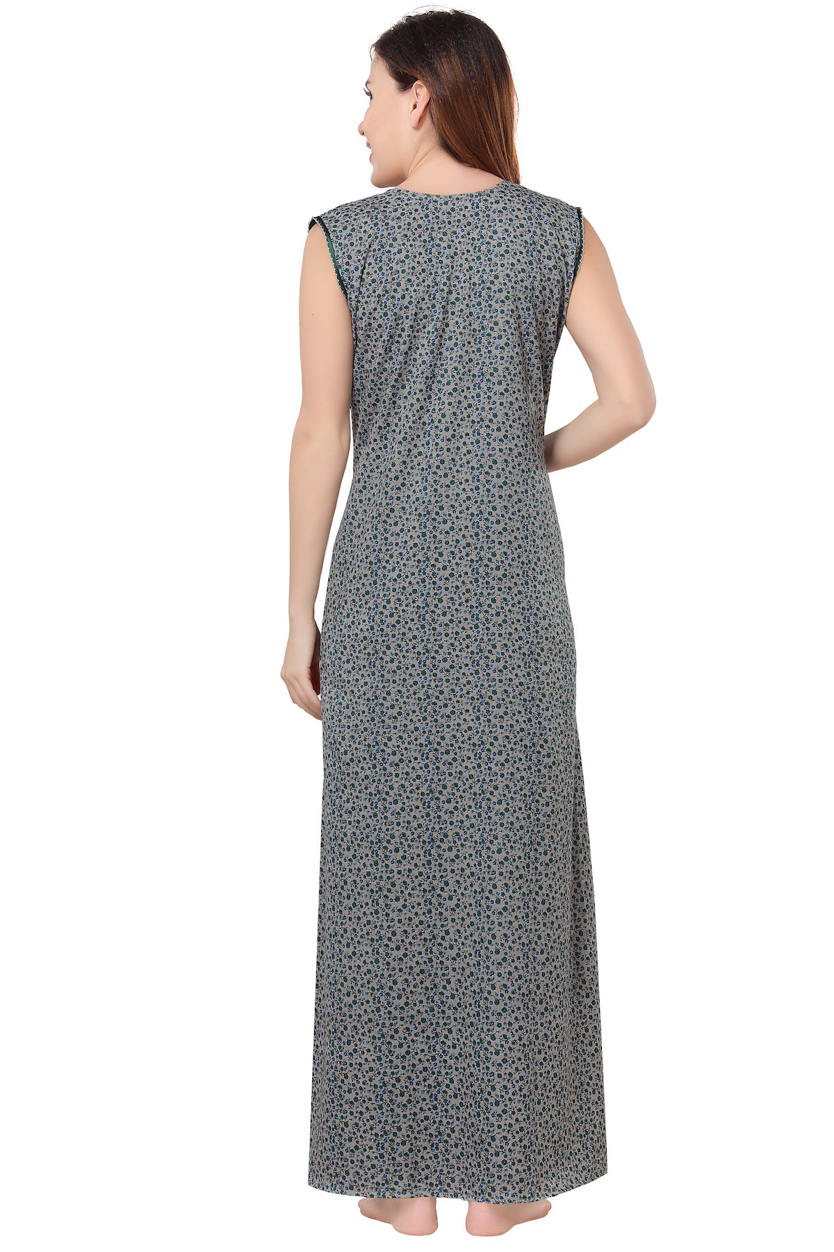 Floral Sleeveless Summer Night Gown - Green