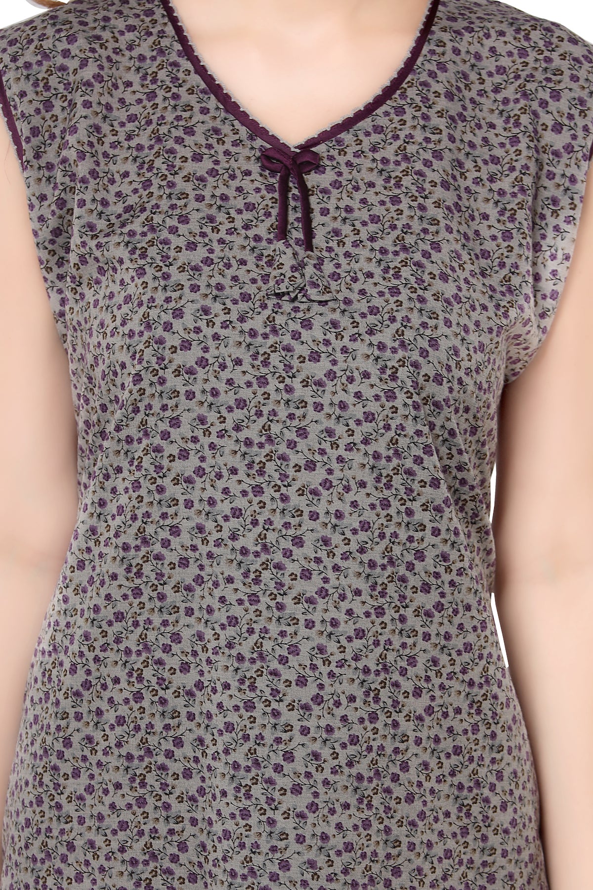 Floral Sleeveless Summer Night Gown - Purple
