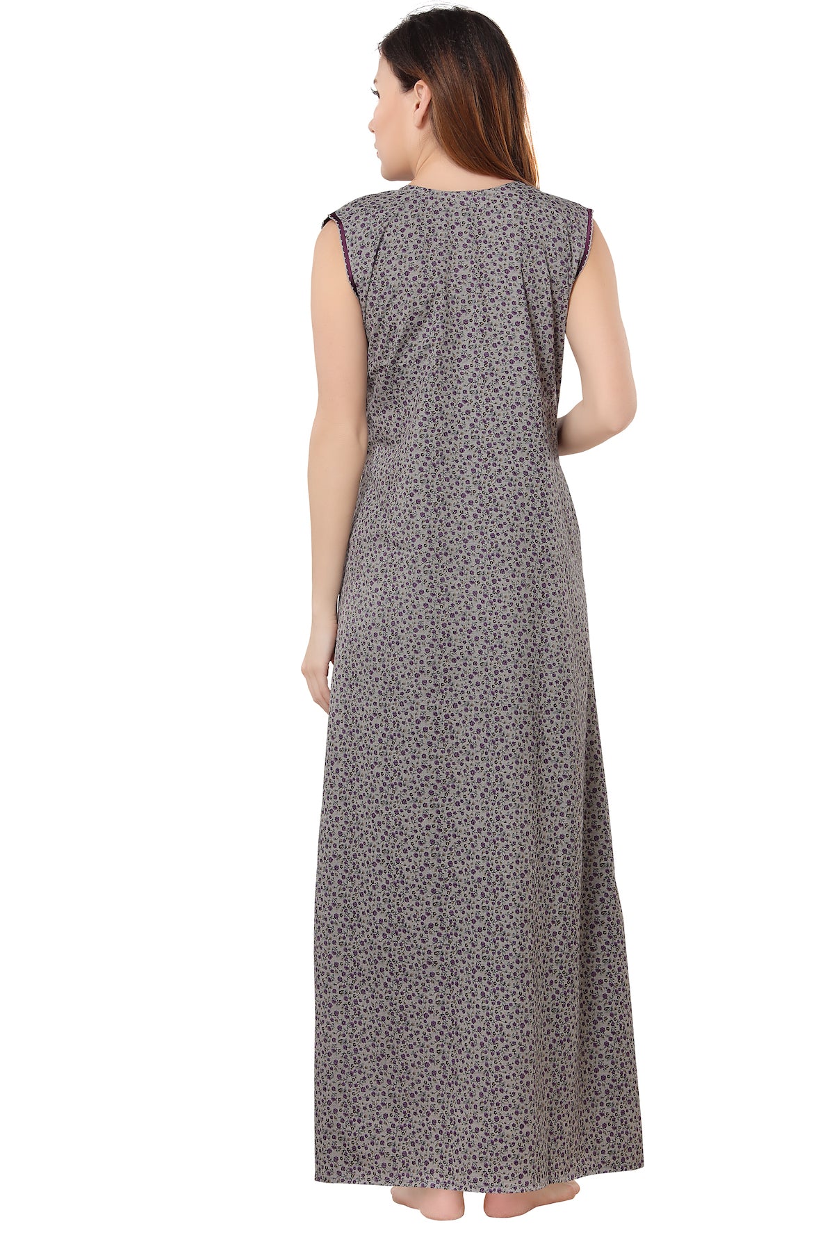 Floral Sleeveless Summer Night Gown - Purple