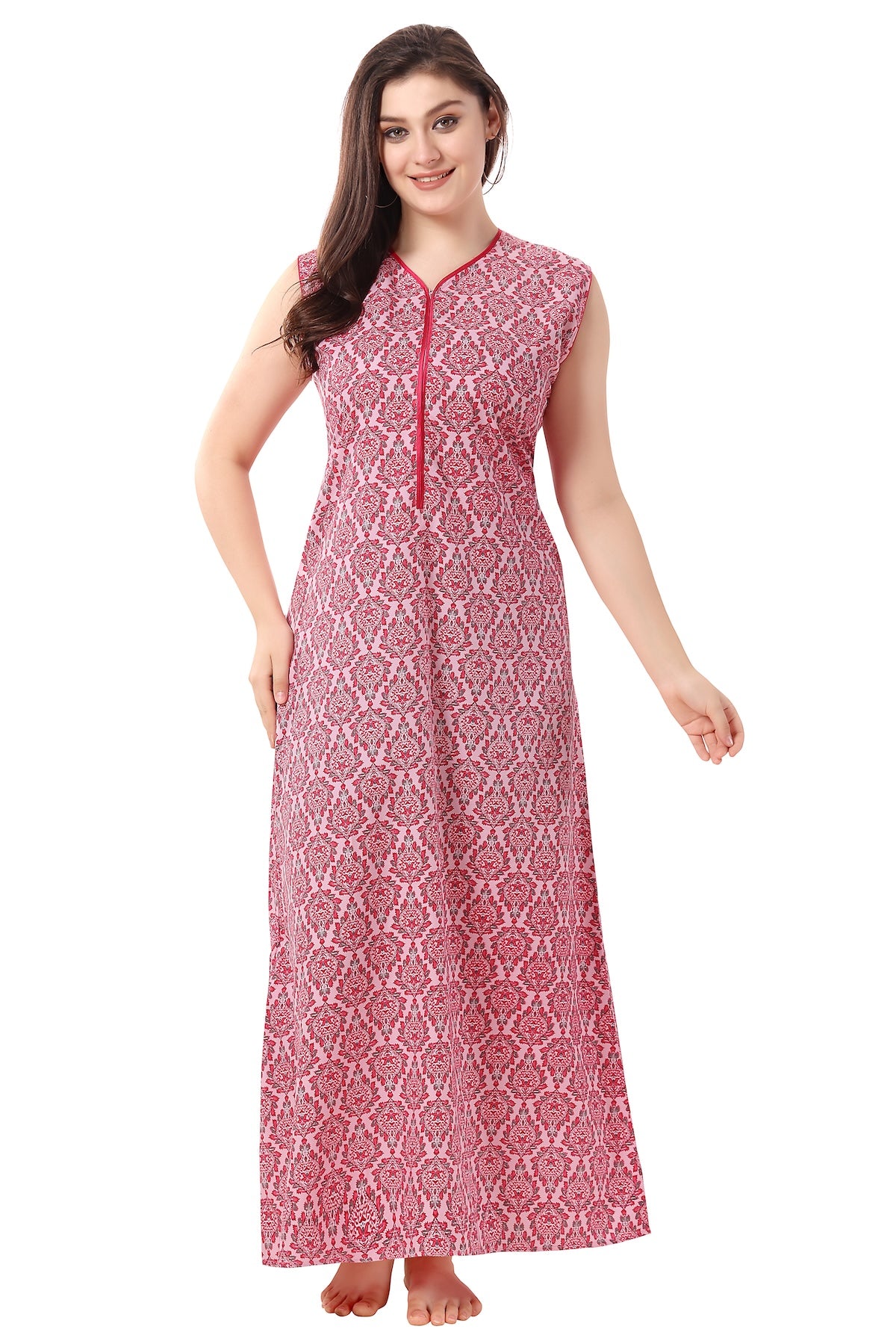 Floral Sleeveless Summer Night Gown - Pink