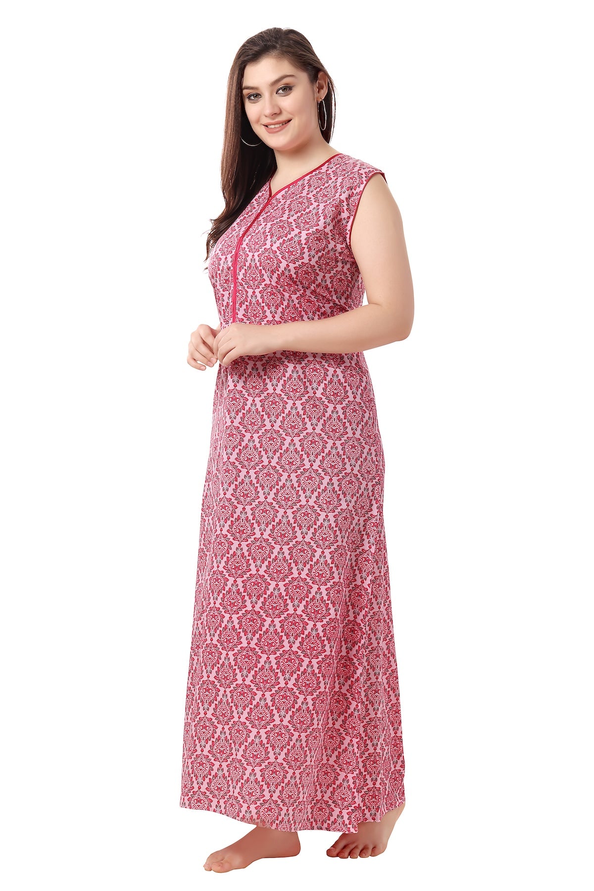 Floral Sleeveless Summer Night Gown - Pink