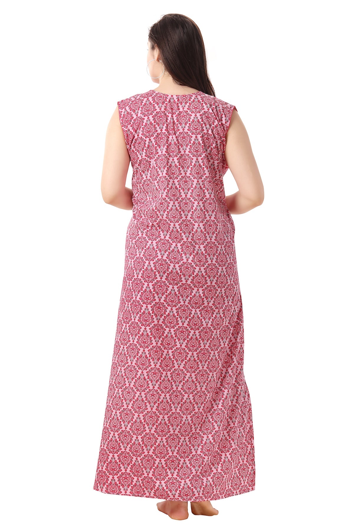Floral Sleeveless Summer Night Gown - Pink