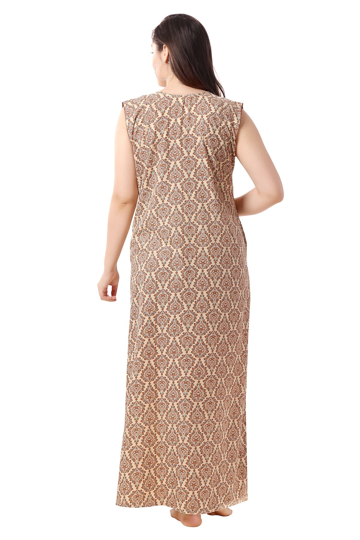 Floral Sleeveless Summer Night Gown - Yellow