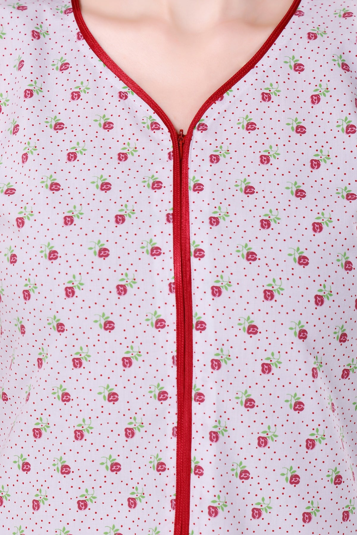 White Summer Cool Night Gown - Red