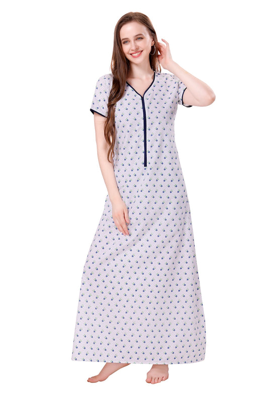 White Summer Cool Night Gown - Blue