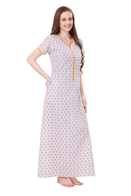 White Summer Cool Night Gown - Yellow