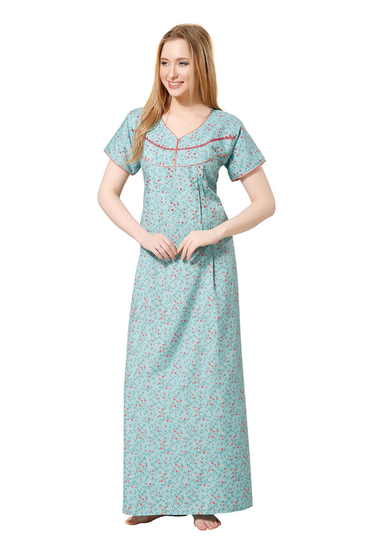 Pleated Feeding Night Gown - Blue