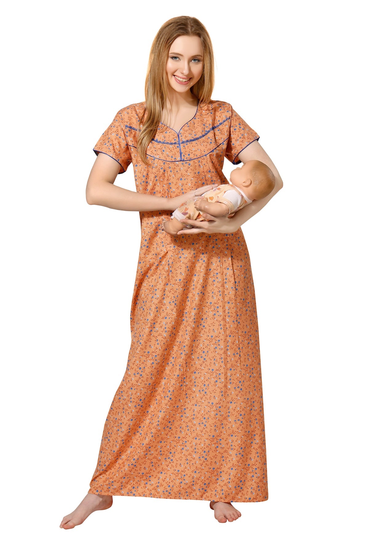 Pleated Feeding Night Gown - Orange