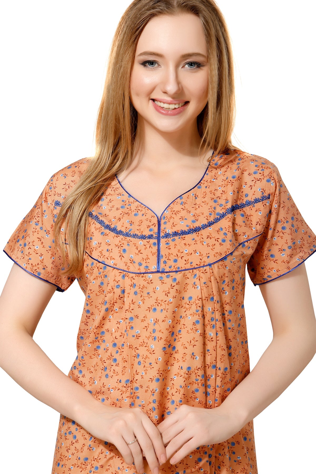 Pleated Feeding Night Gown - Orange