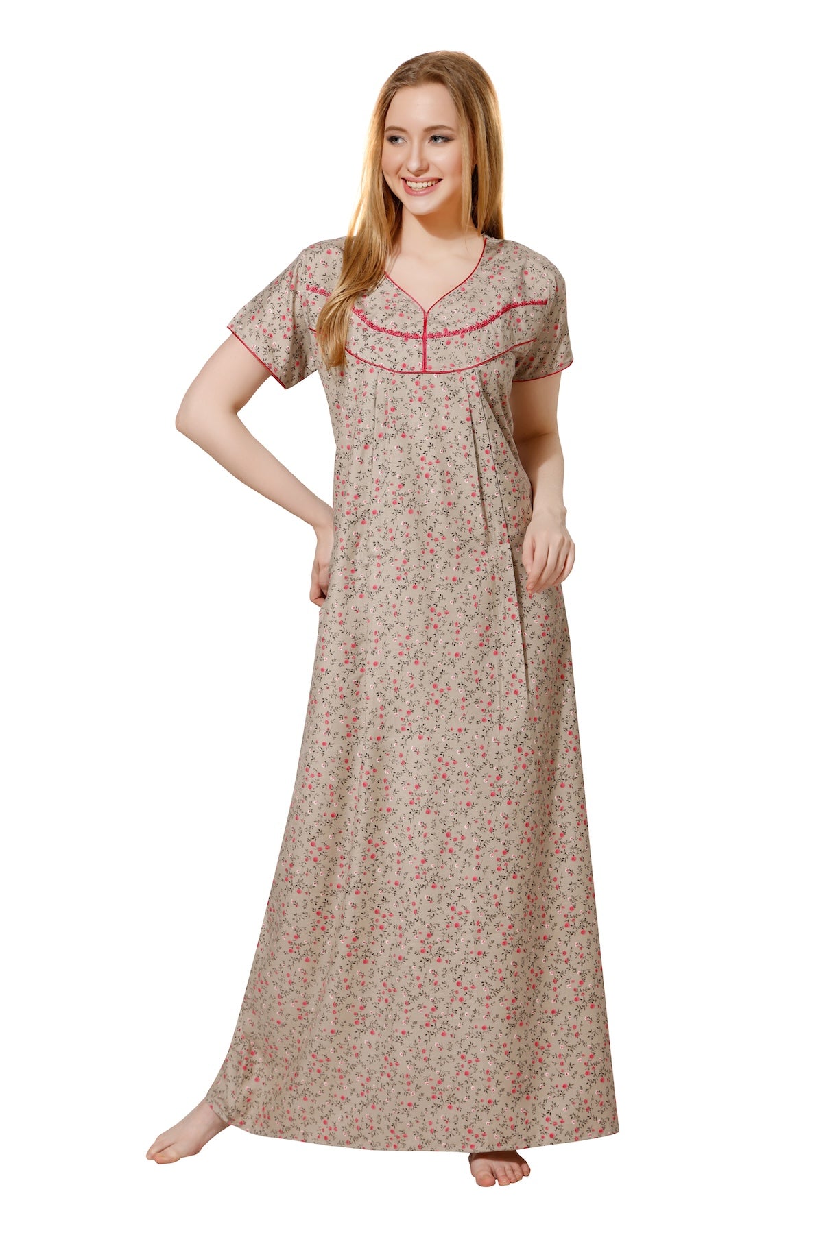 Pleated Feeding Night Gown - Brown