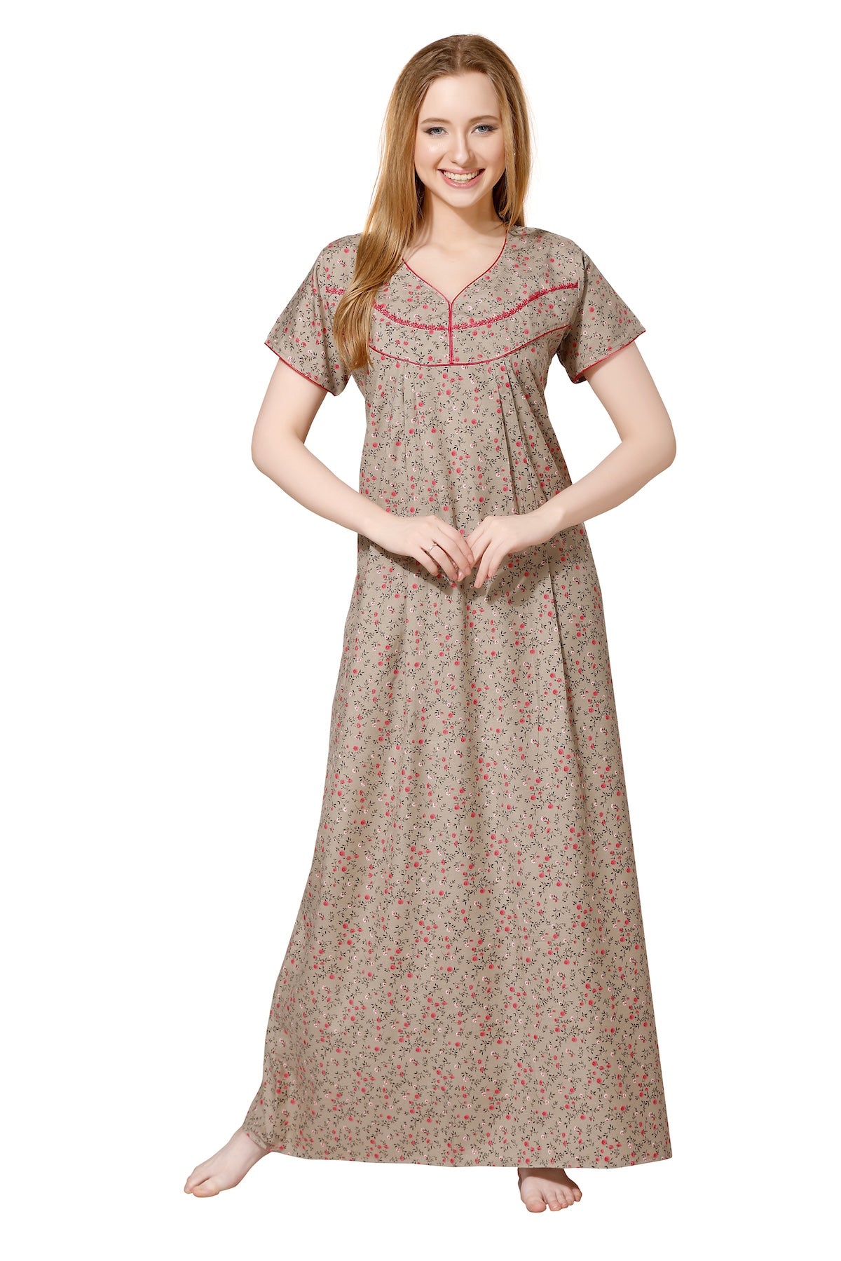 Pleated Feeding Night Gown - Brown