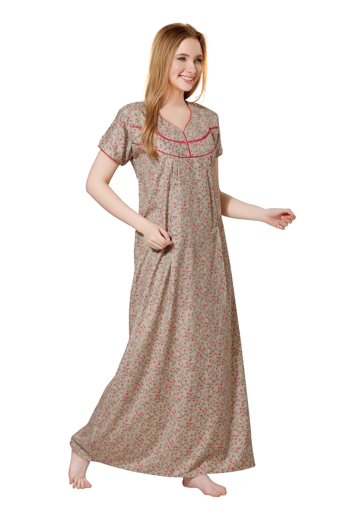Pleated Feeding Night Gown - Brown