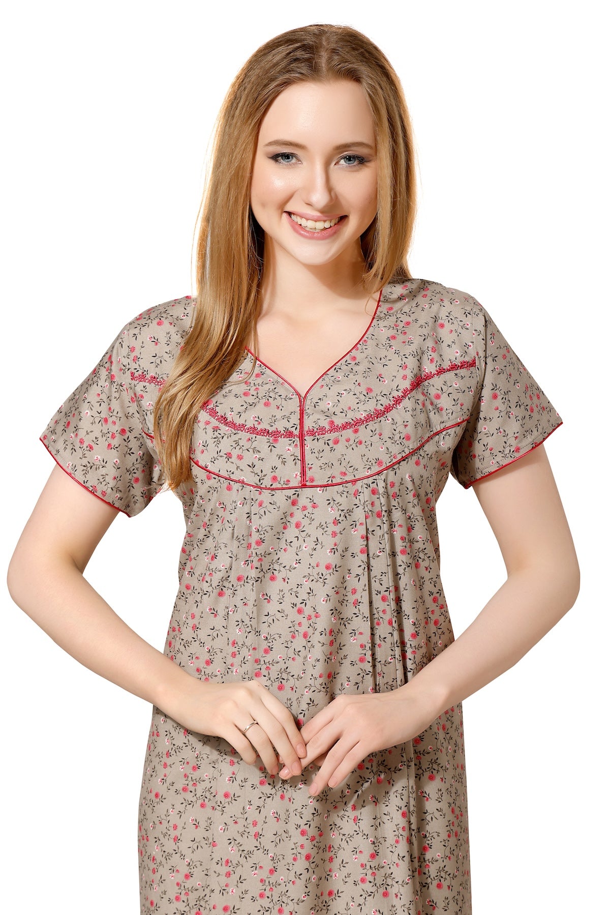 Pleated Feeding Night Gown - Brown