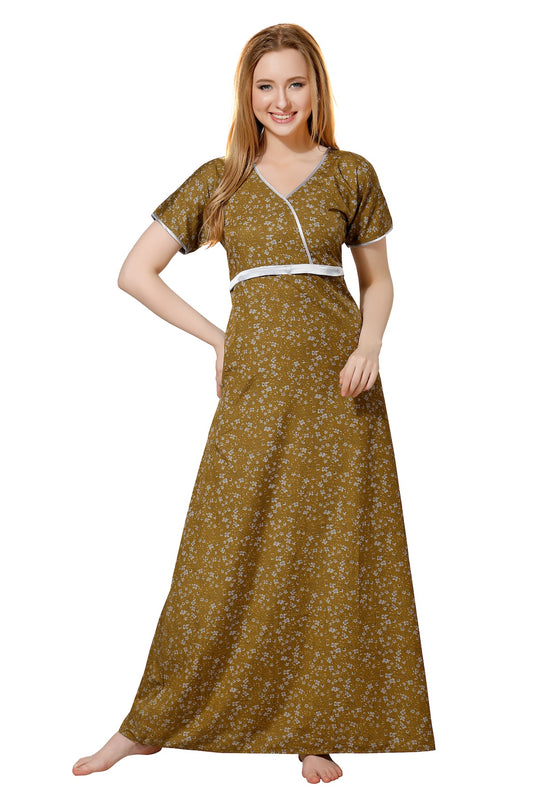 Printed Feeding Nighty - Brown