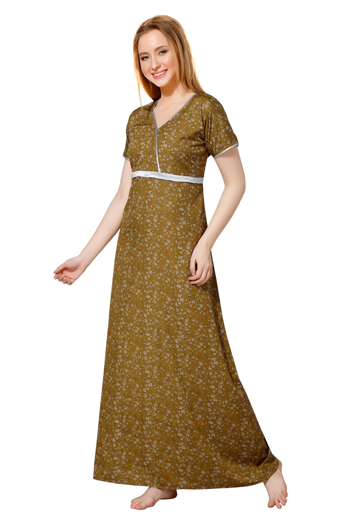 Printed Feeding Nighty - Brown