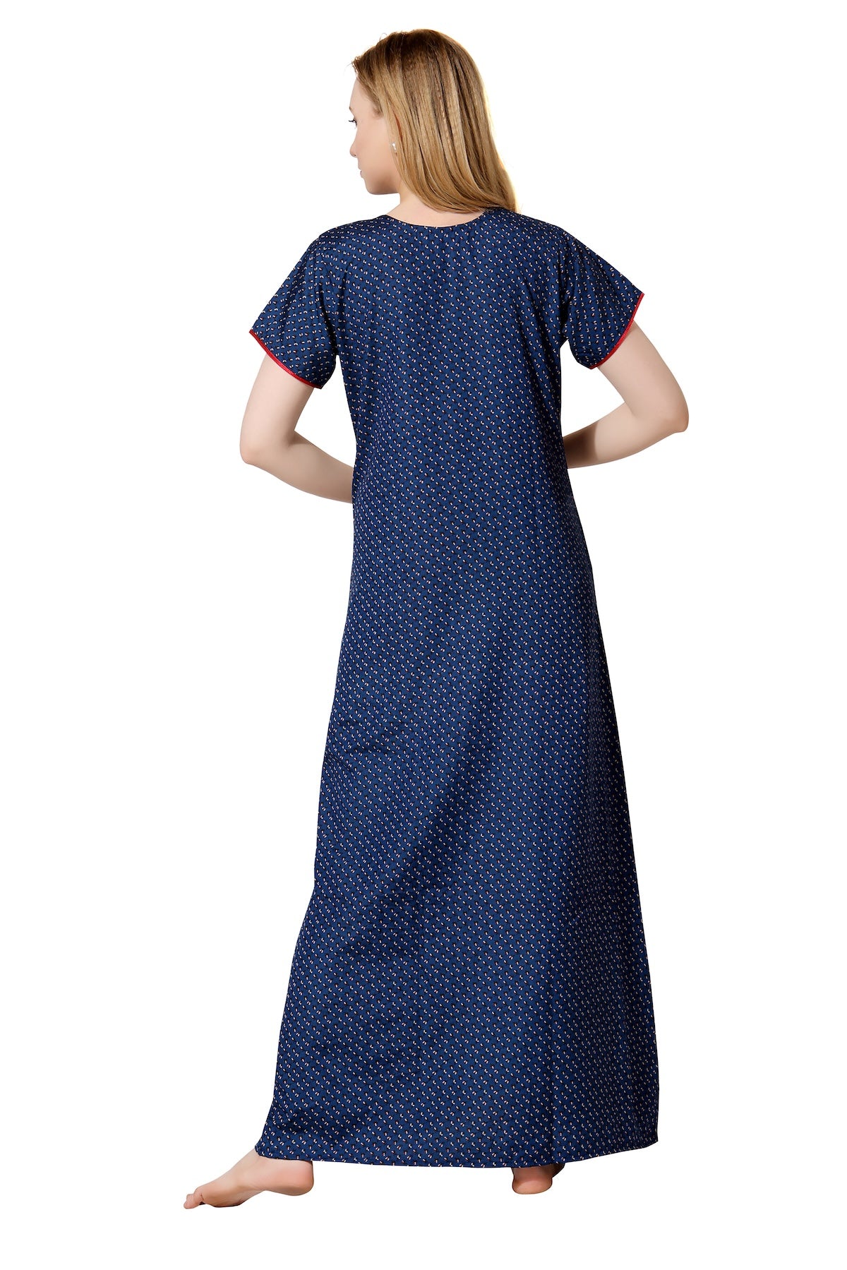 Front Zipper Printed Nighty - Blue