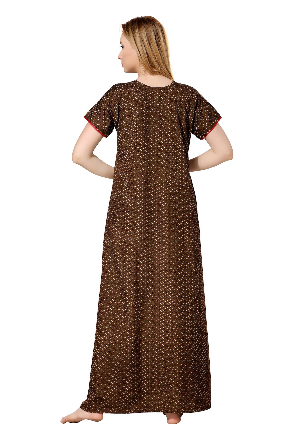 Front Zipper Printed Nighty - Brown