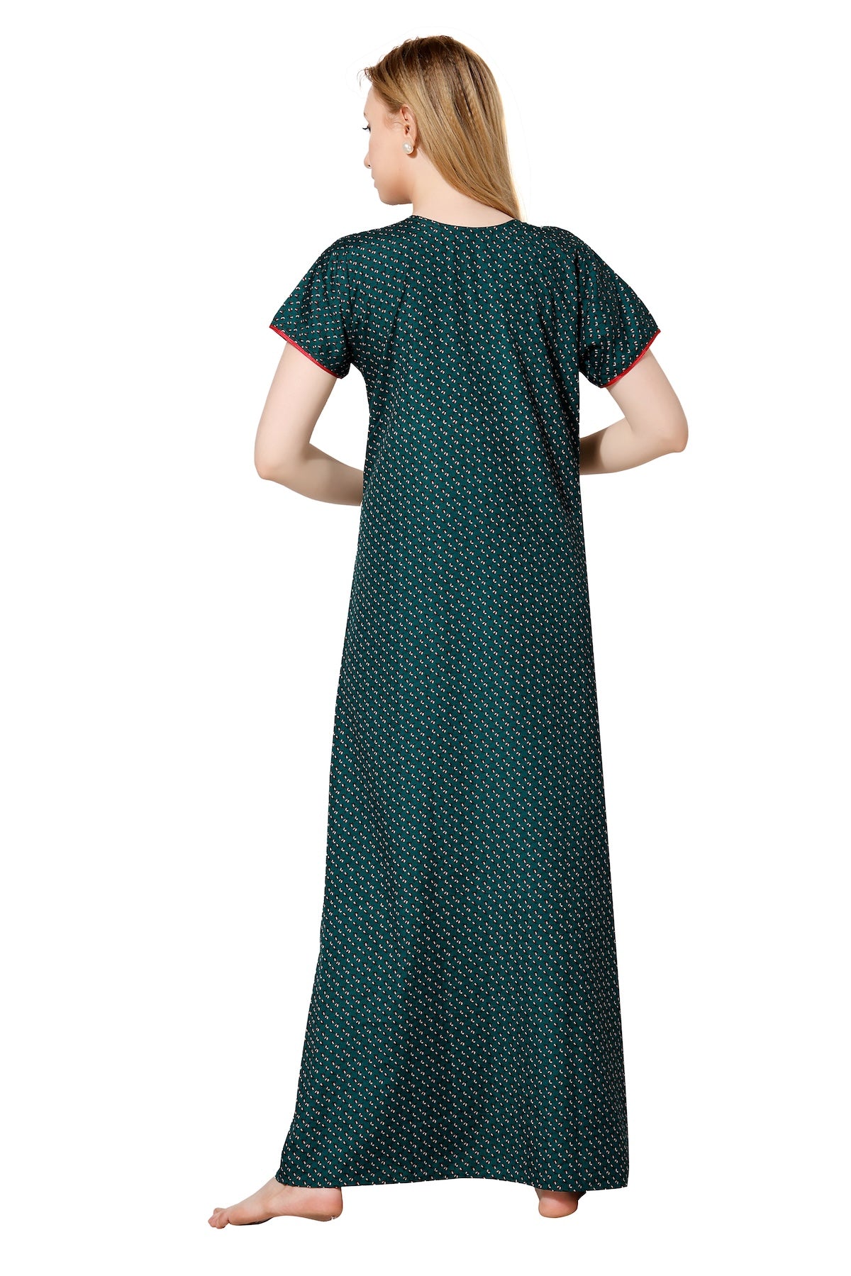 Front Zipper Printed Nighty - Brown