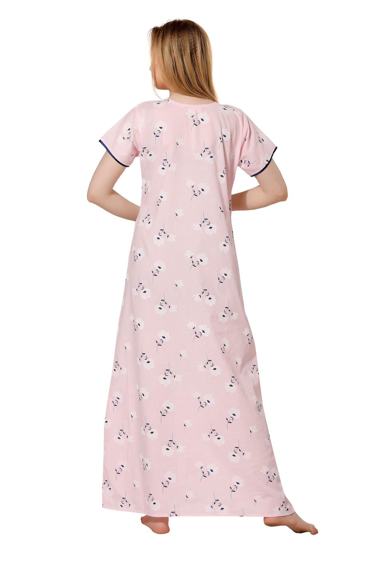 Front Zipper Printed Nighty - Pink