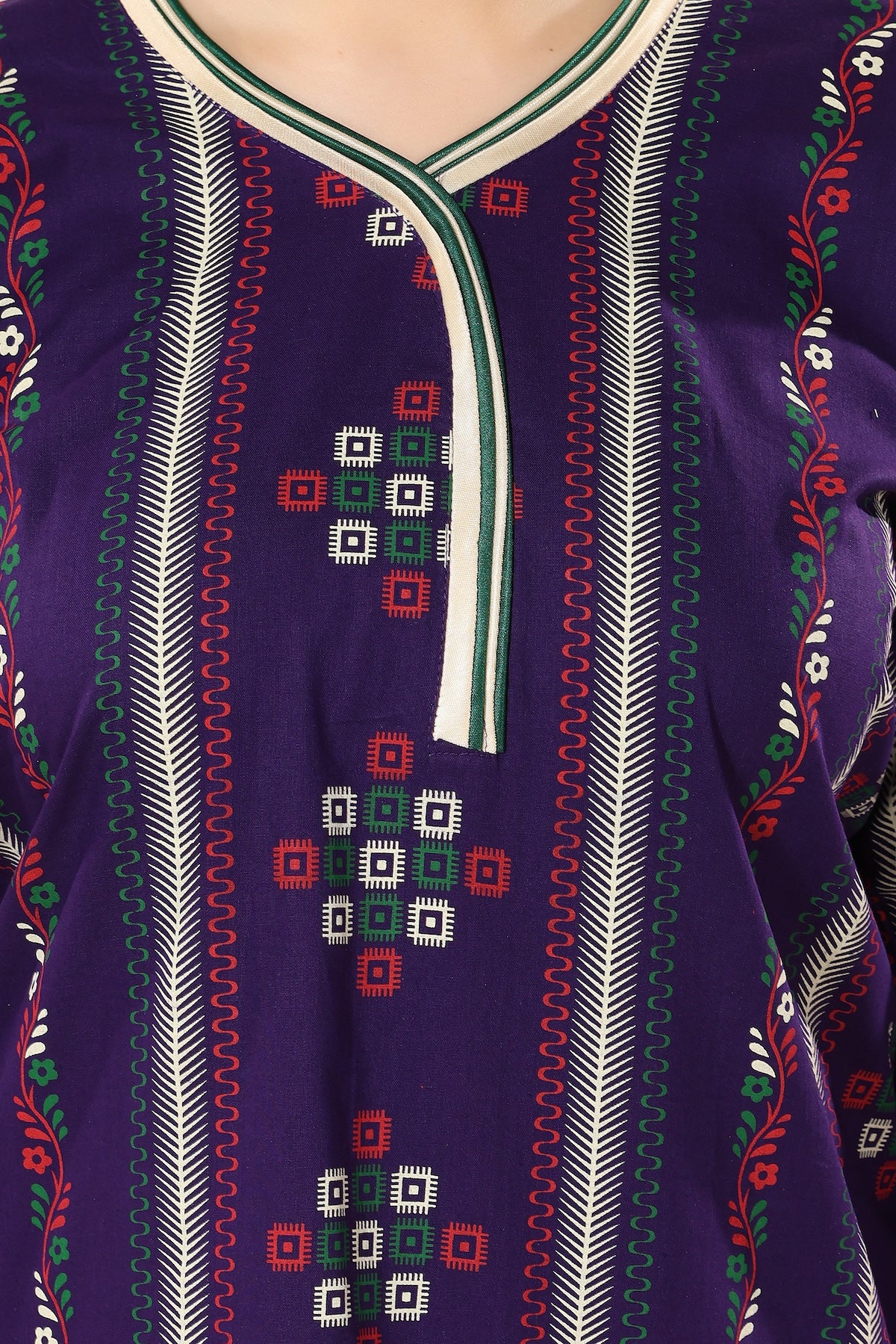Printed Full Sleeves Nighty - Purple