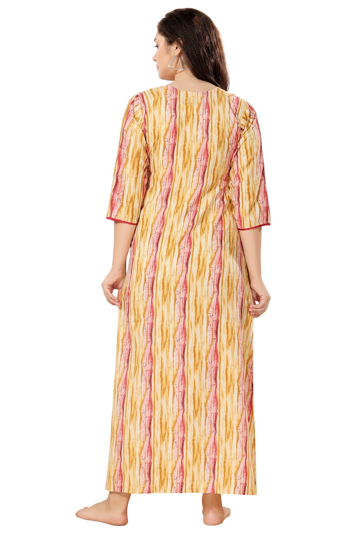 Floral Full Sleeves Night Gown - Yellow