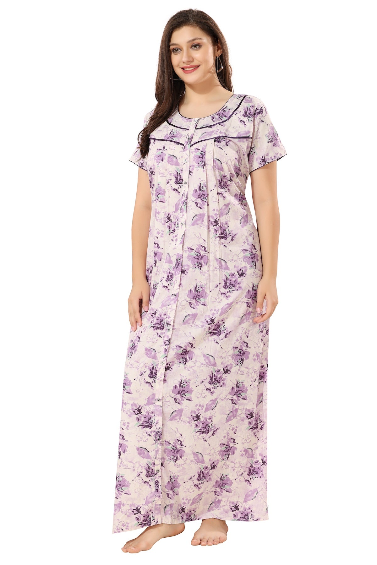 Floral Plus Size Nighty - Purple