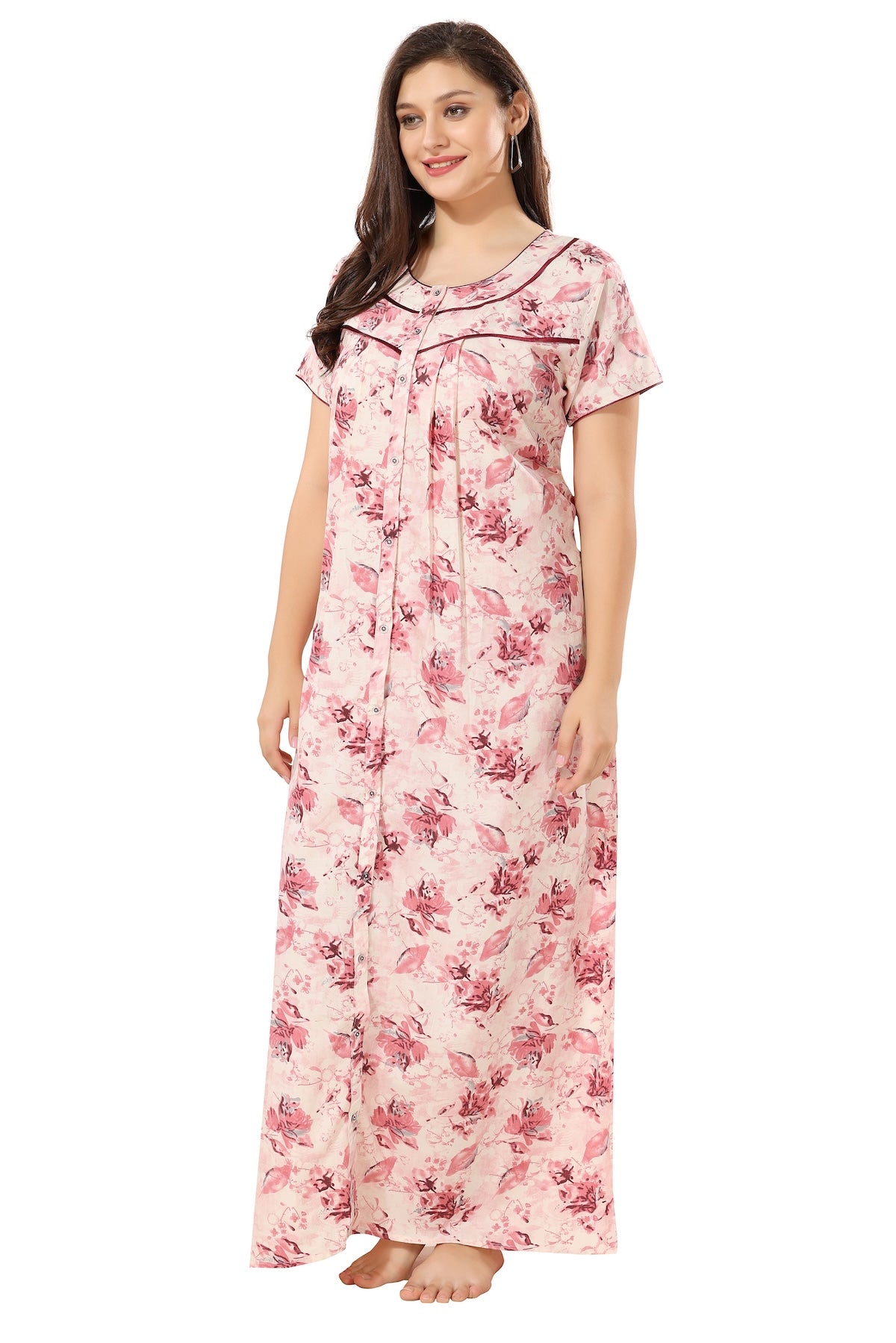 Floral Plus Size Nighty - Red
