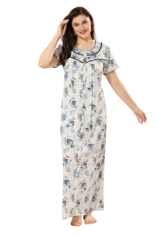 Floral Plus Size Nighty - Blue