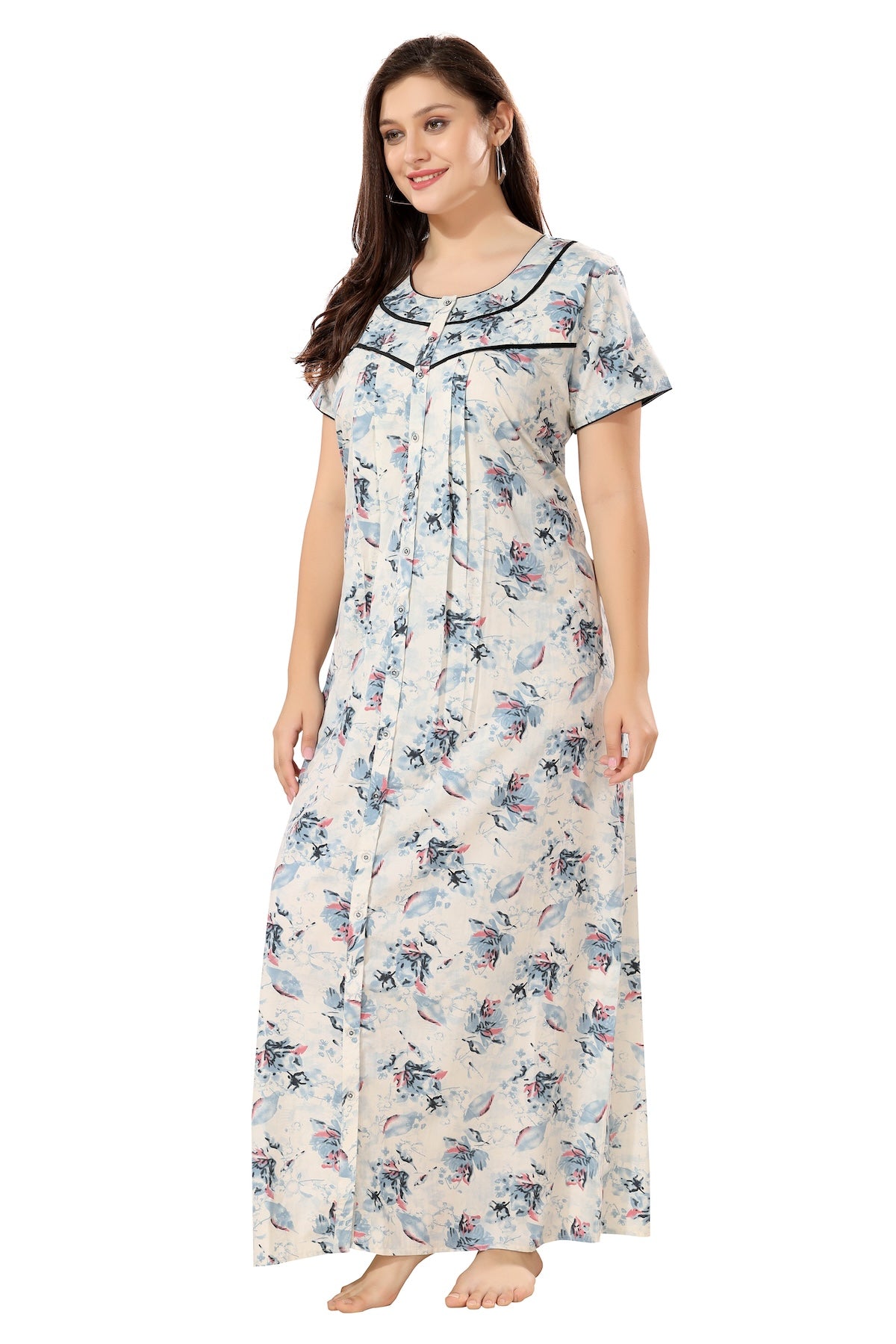 Floral Plus Size Nighty - Blue