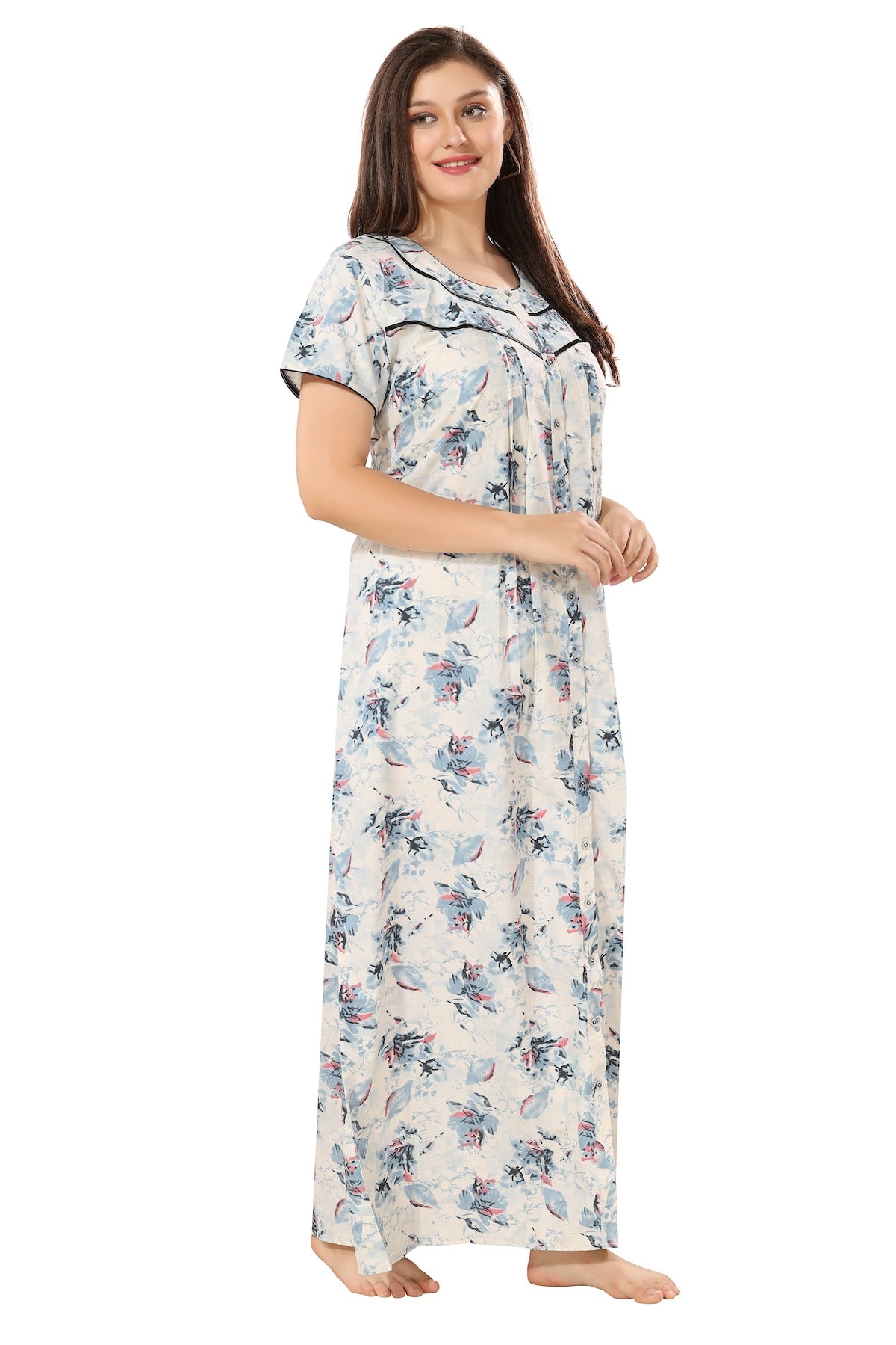 Floral Plus Size Nighty - Blue