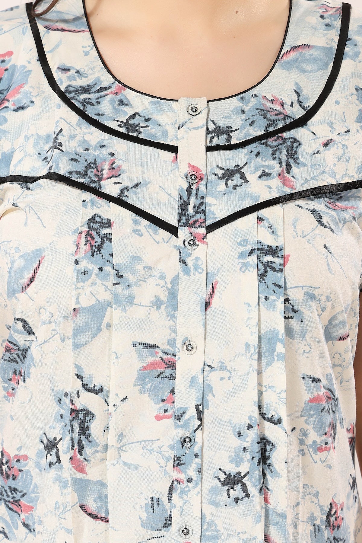 Floral Plus Size Nighty - Blue