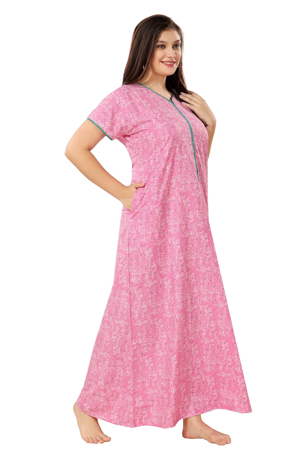Front Zipper Plus Size Nighty - Pink