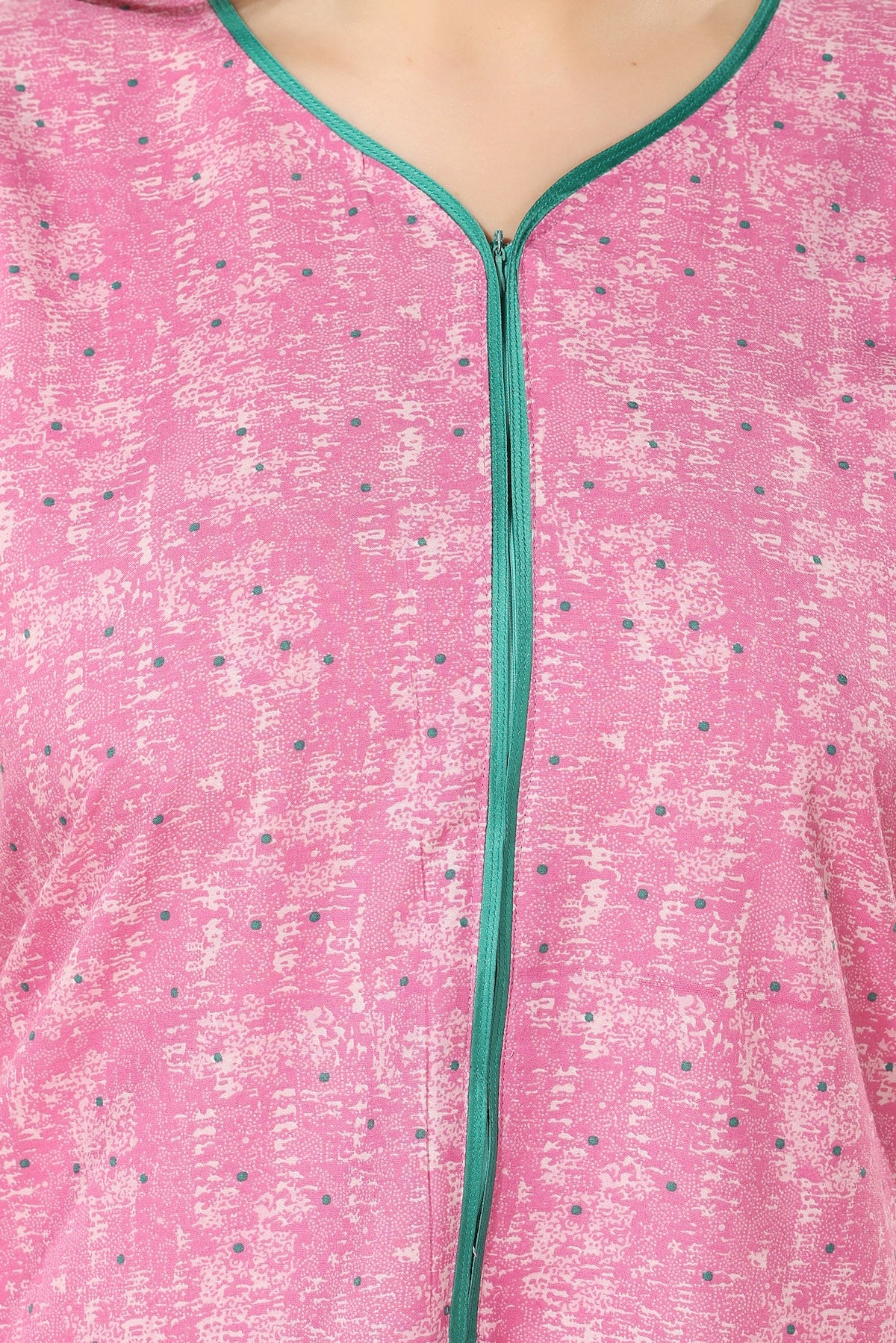 Front Zipper Plus Size Nighty - Pink