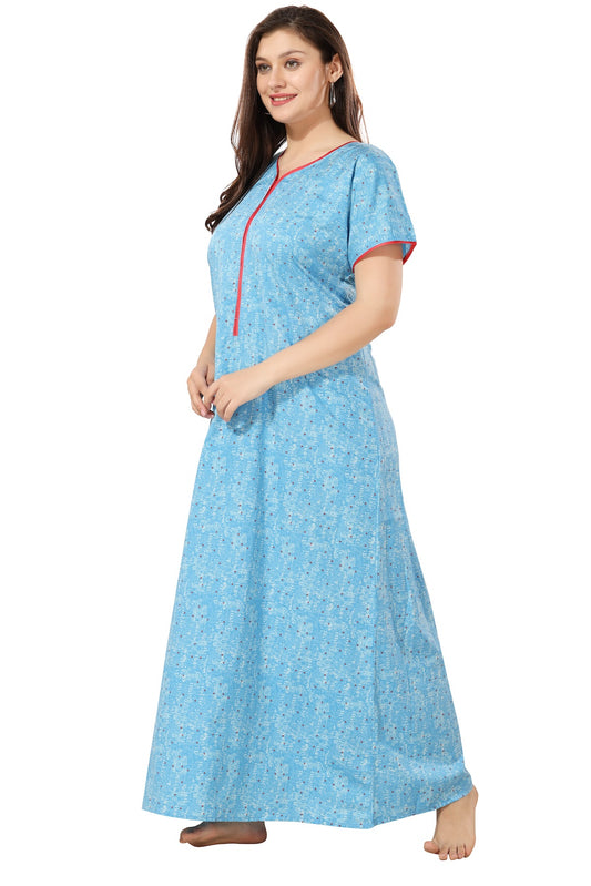 Front Zipper Plus Size Nighty - Blue
