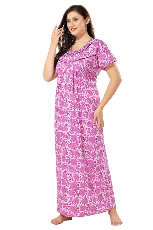 Front Open Plus Size Nighty - Purple