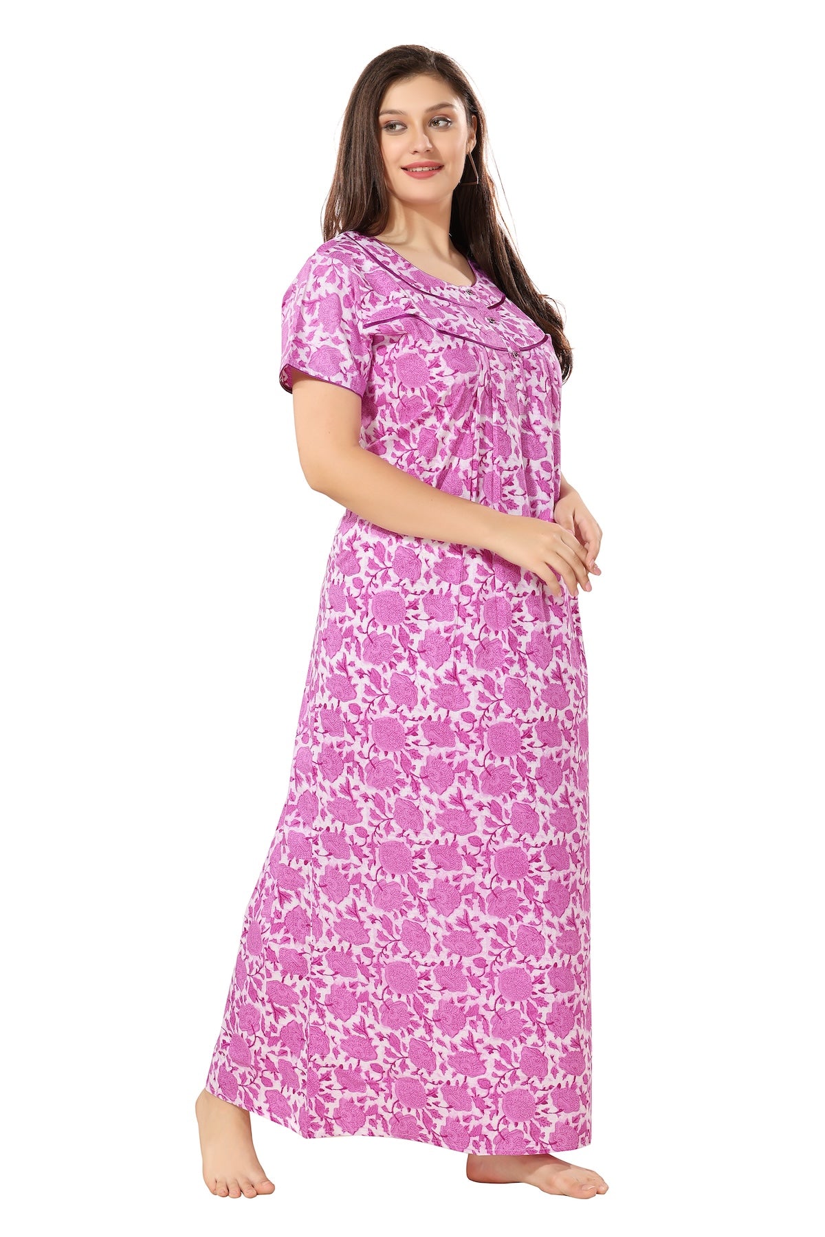 Front Open Plus Size Nighty - Purple