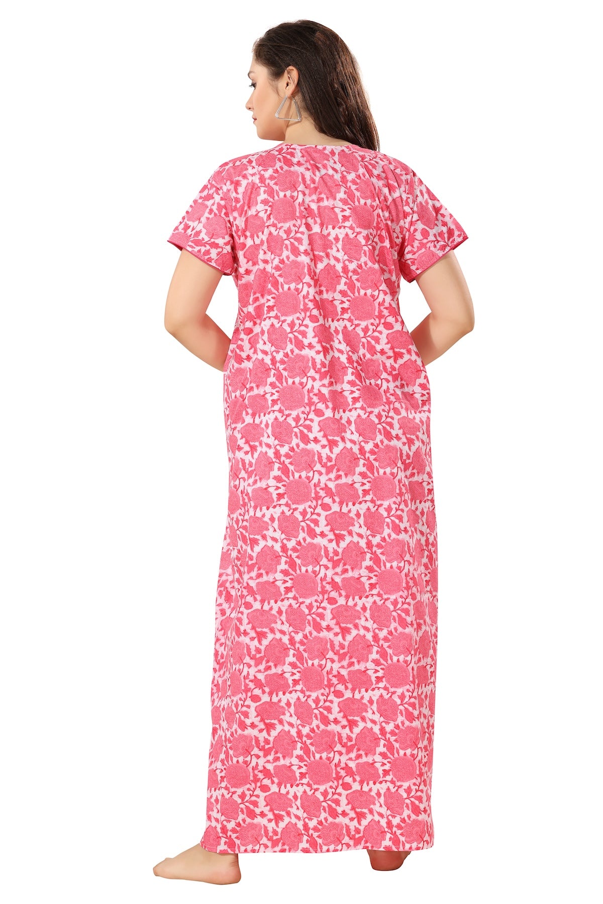Front Open Plus Size Nighty - Pink