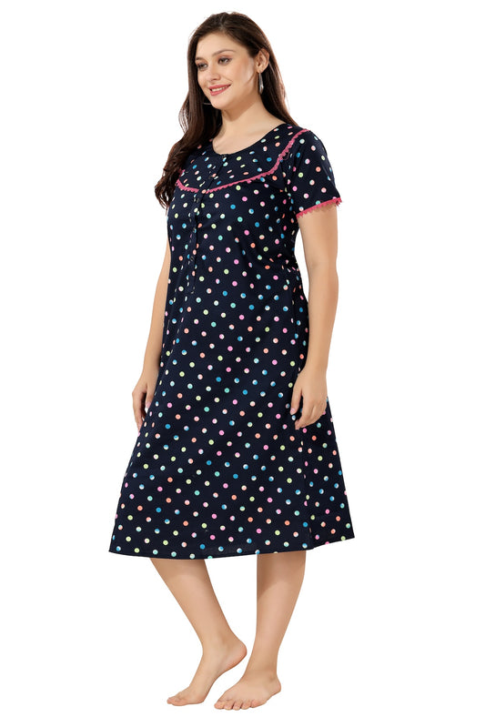 Polka Dots Maternity Nighty - Blue