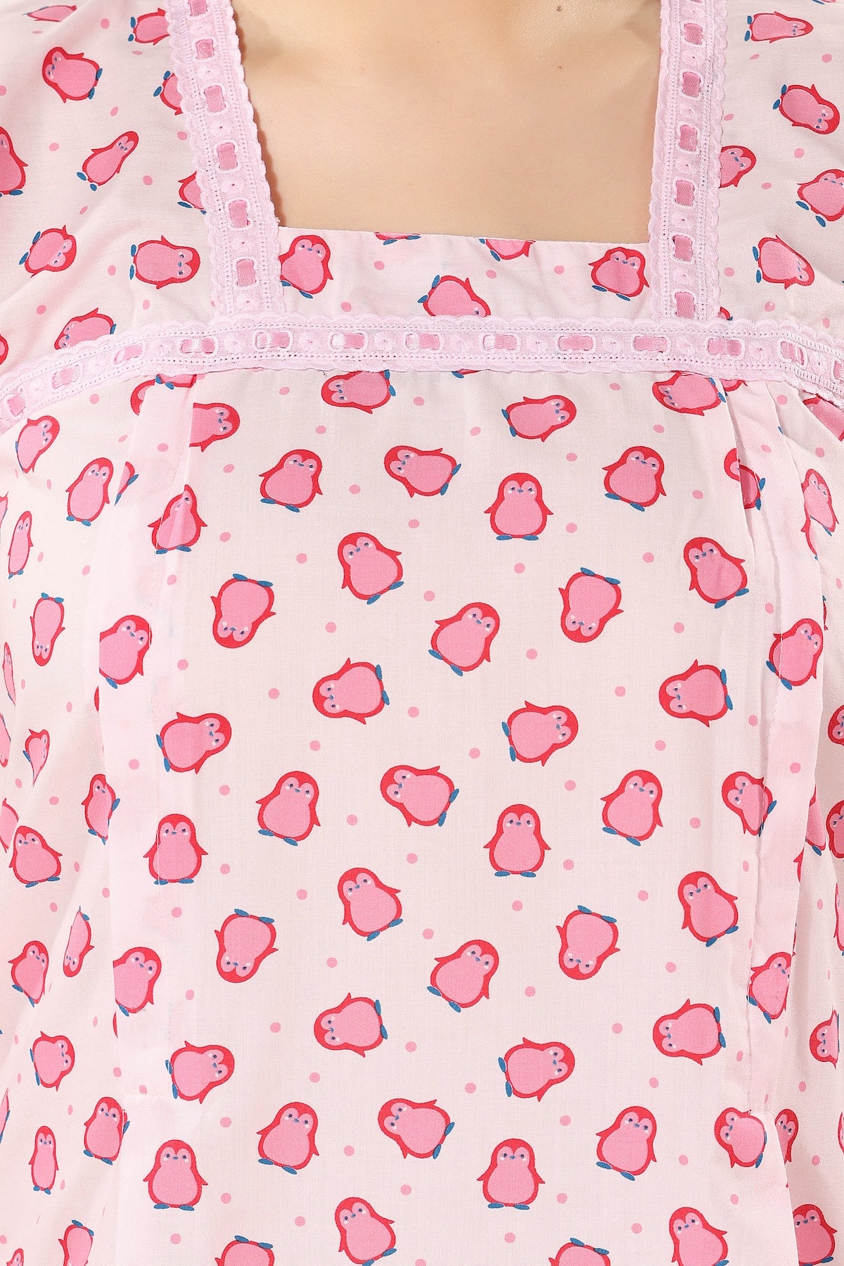 Cute Penguin Feeding Nightdress - Pink